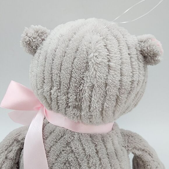 Burton + Burton Corduroy Ribbed Hippo Plush 12” Gray Pink Bow Stuffed Animal Toy - Picture 9 of 13